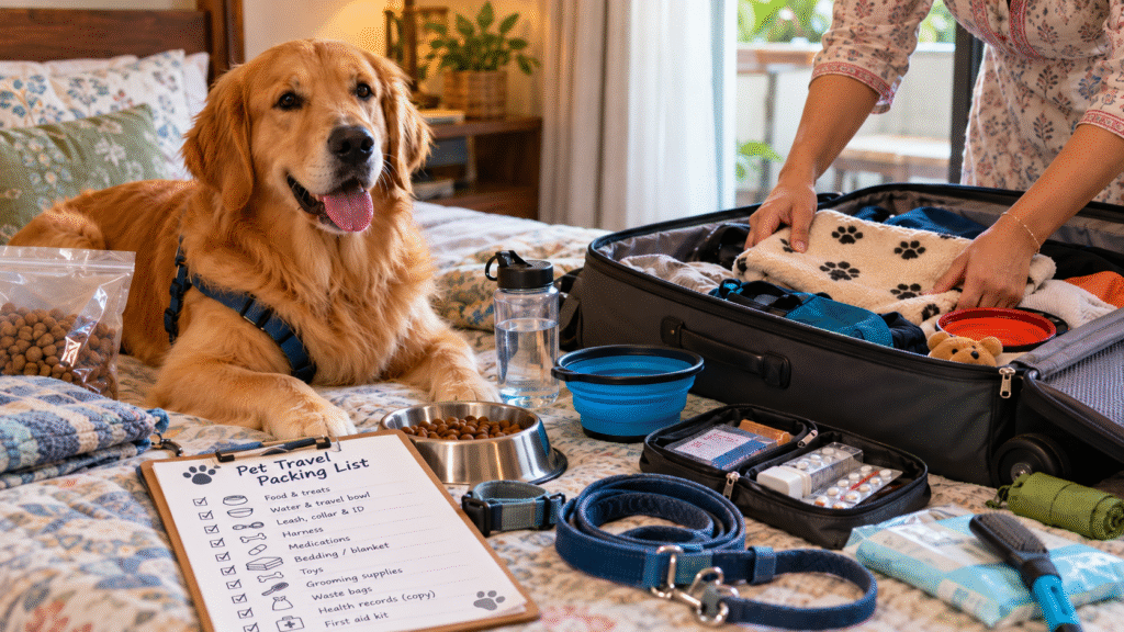 Travel packing with dog.