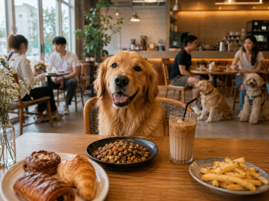 A golden Retriever dog enjoying at a Dog Cafe in Delhi NCR
