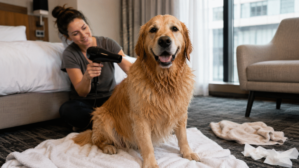 Clean and Dry Your Dog Properly After Every Outdoor Time During Monsoon Travel with Pets
