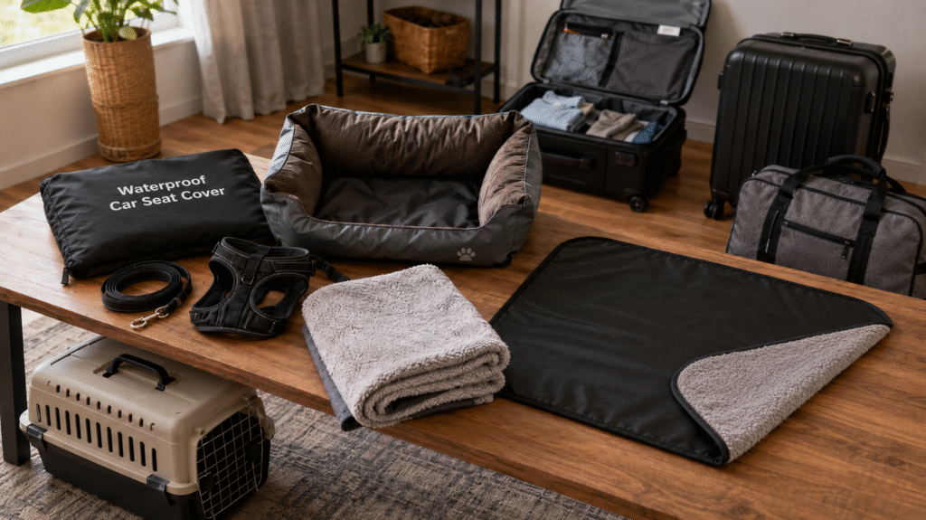 Monsoon Travel Gear Essentials for Dogs during Hotel Stays and Car Travel.