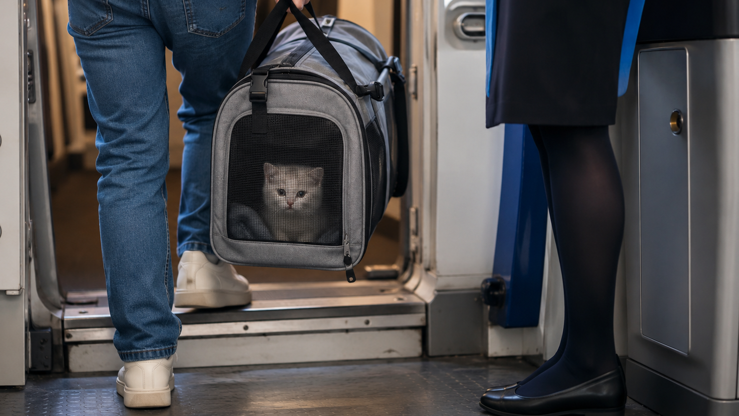 A kitten in a travel bag in alliance with Air India Pet Policy for cabin.