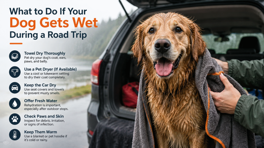 Simple steps on what to do if your dog gets wet during a road trip