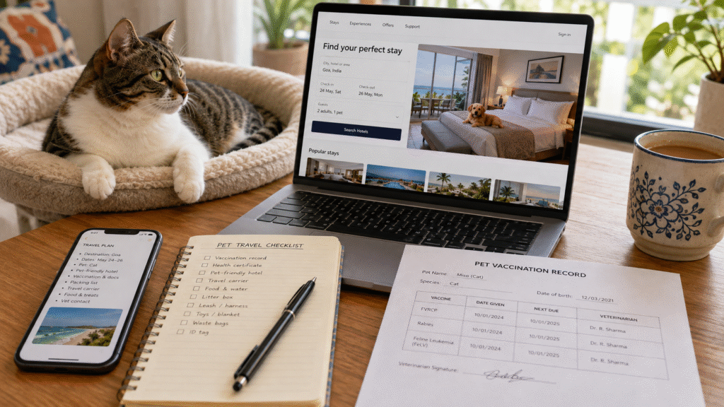 A cat looking over the search for pet-friendly hotels near Delhi Airport.