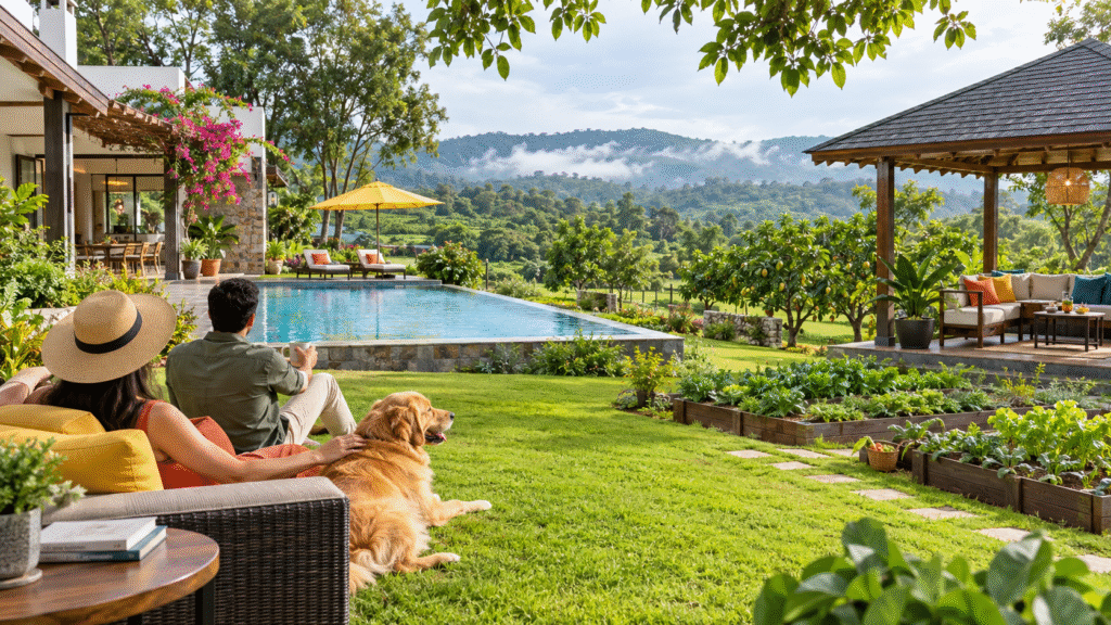 Golden Retriever enjoying in one of the pet-friendly weekend stays near Gurgaon
