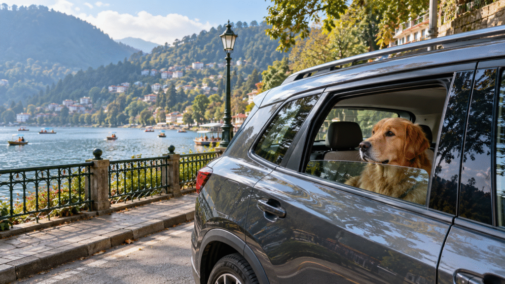 Beautiful scenic road while travelling from Delhi to Nainital with a dog.