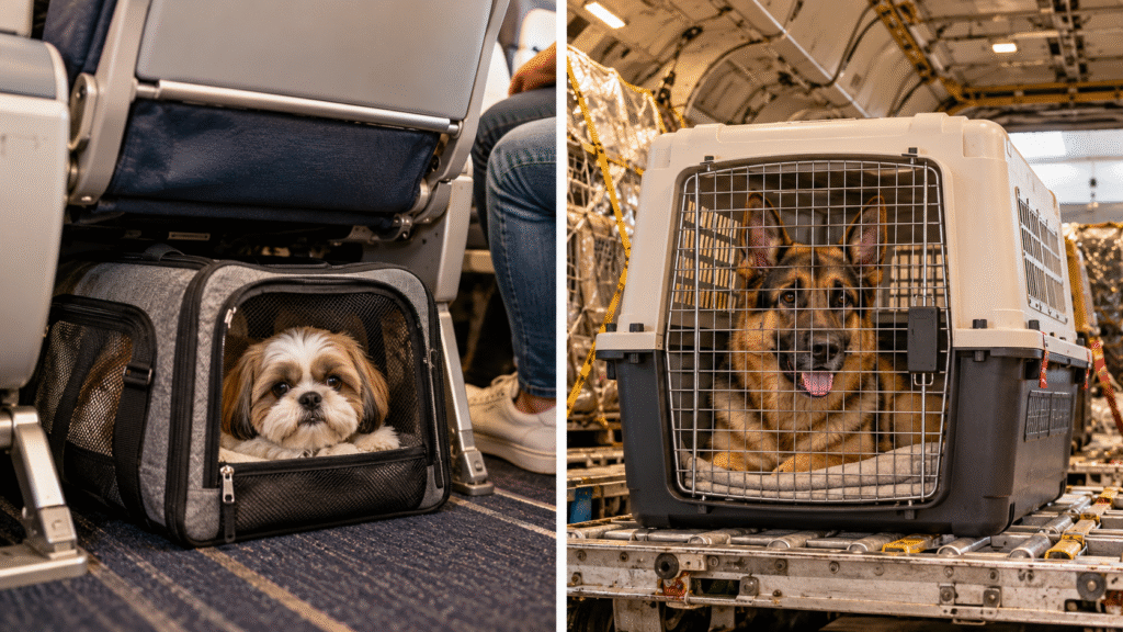 Dog Air travel carrier for cabin and cargo hold.